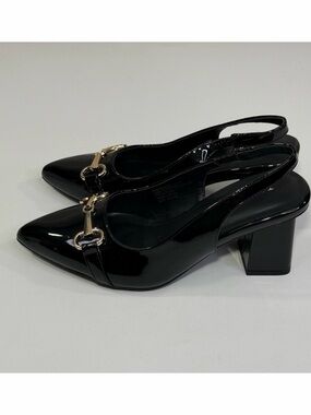 TORRID Pointed Toe Slingback w Block Heel & Horsebit Buckle Black-8W